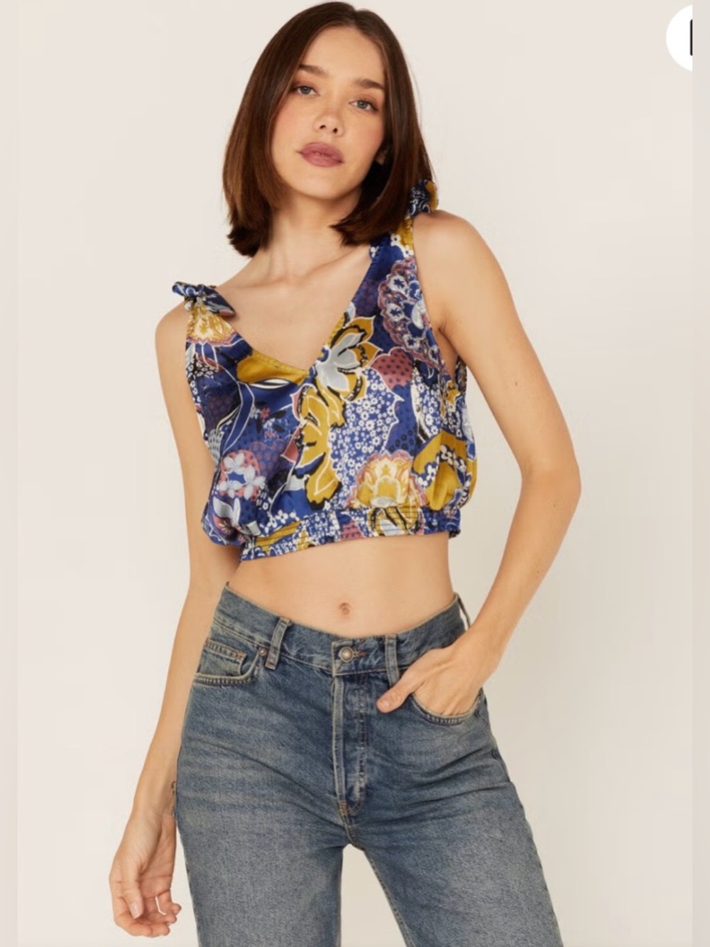 Free People Weekend in Montauk Floral Print Cropped Tank Top